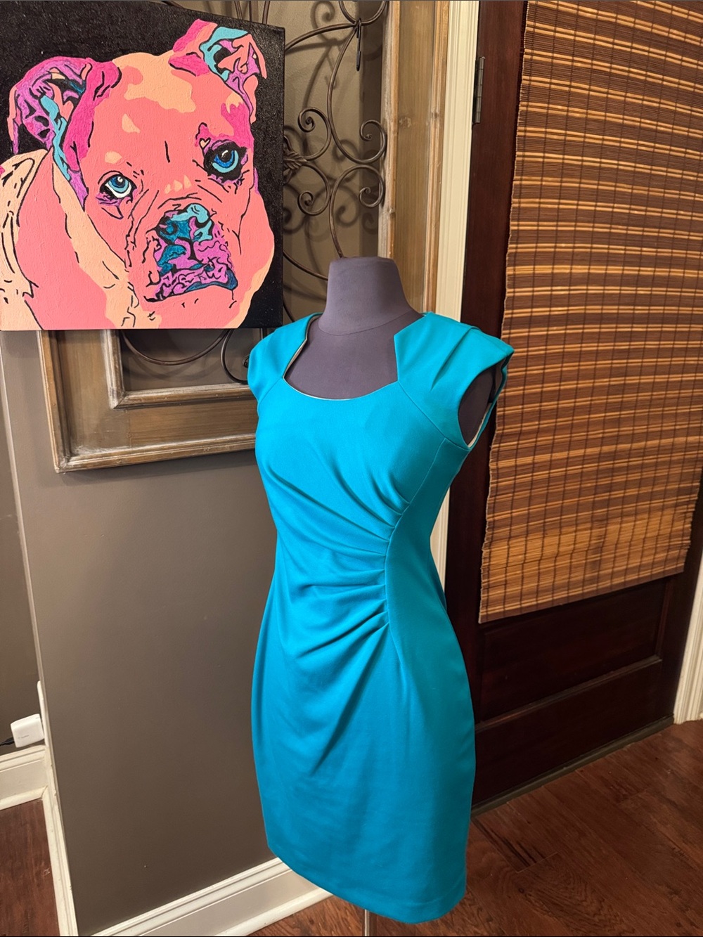 Vtg Calvin Klein Teal Cap-Sleeve Sheath Dress